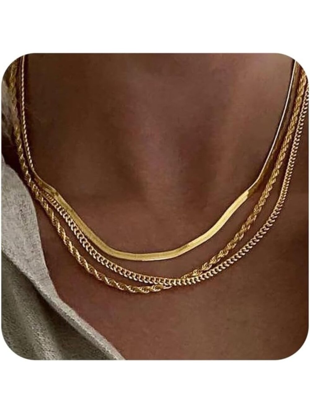 Dainty 14K Gold Plated Herringbone Necklace for Women - Trendy Choker Chain